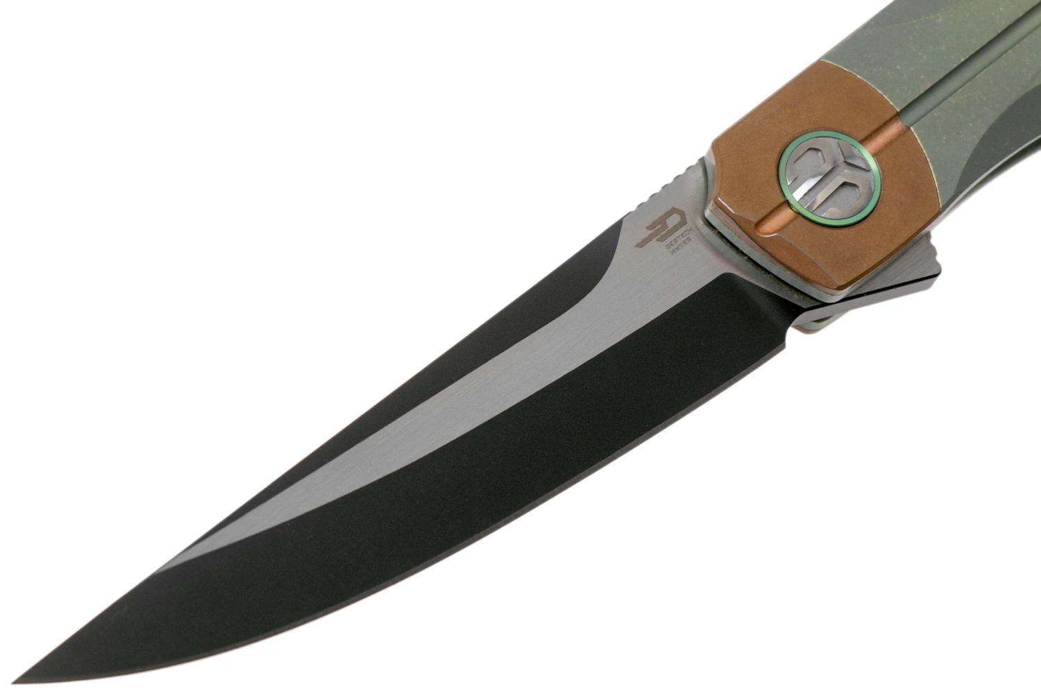 Bestech Thyra BT2106E Green Stonewashed Titanium, Copper Bolster, Two Tone Black Couteau De Poche, Kombou Design 5 Bestech Thyra BT2106E Green Stonewashed Titanium, Copper Bolster, Two Tone Black Couteau De Poche, Kombou Design – Image 3