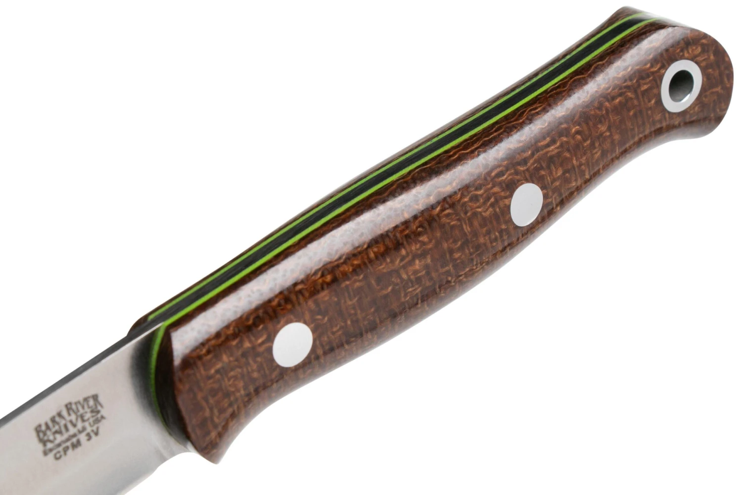 Bark River Ultra-Lite Bushcrafter CPM 3V Coffeebag Laminate, Toxic Green Liners 7 Bark River Ultra-Lite Bushcrafter CPM 3V Coffeebag Laminate, Toxic Green Liners – Image 5