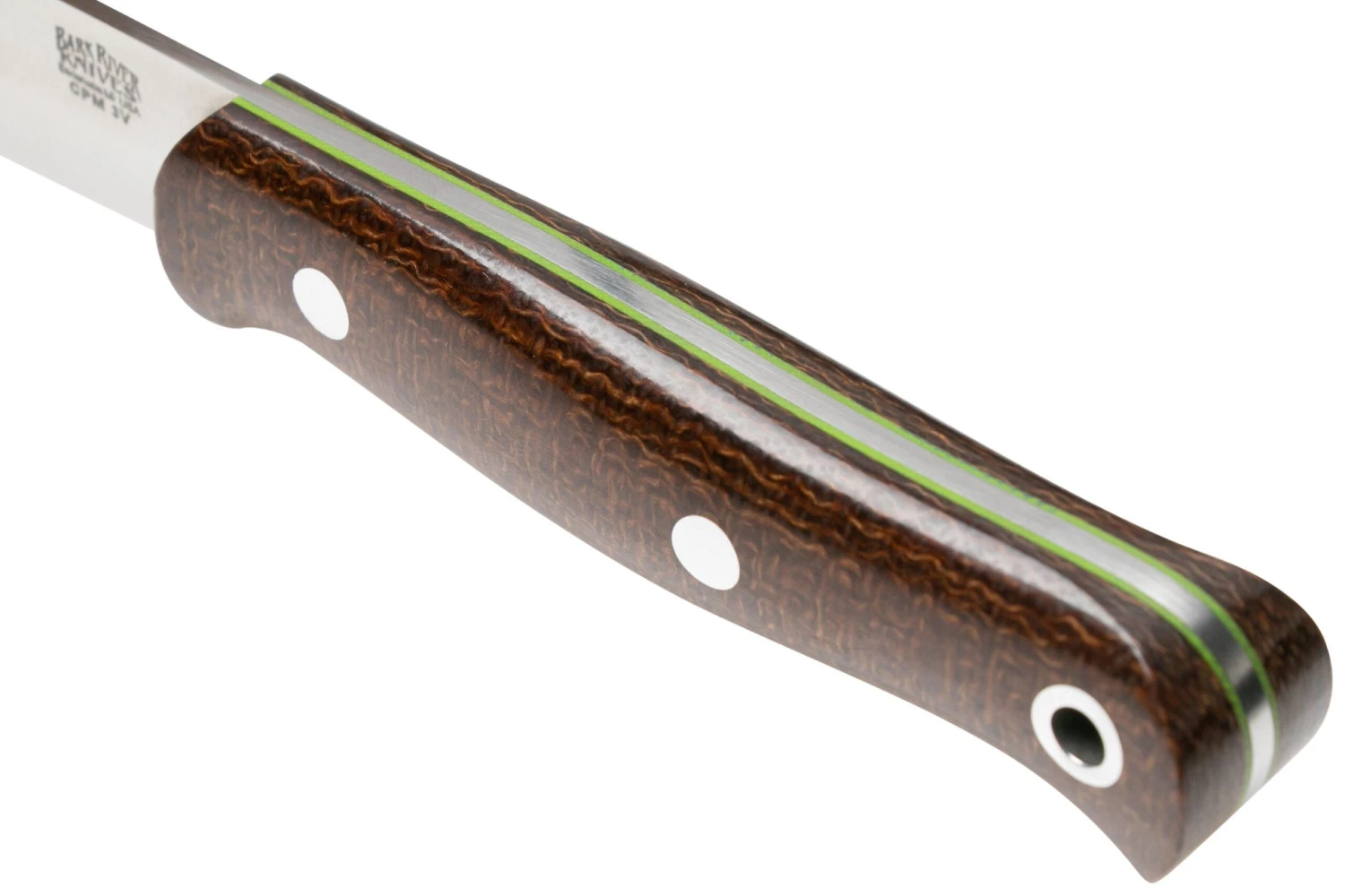 Bark River Ultra-Lite Bushcrafter CPM 3V Coffeebag Laminate, Toxic Green Liners 8 Bark River Ultra-Lite Bushcrafter CPM 3V Coffeebag Laminate, Toxic Green Liners – Image 6