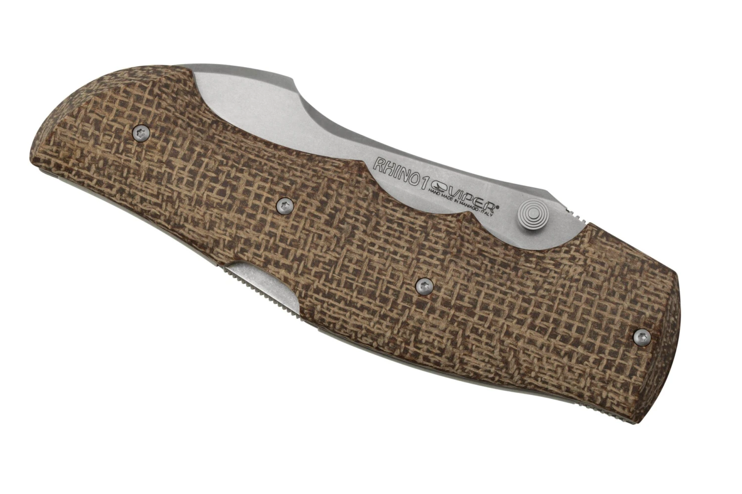 Viper Rhino 1, V5903IM, Stonewash Elmax, Couteau De Poche Brown Burlap Micarta, Fabrizio Silvestrelli Design 8 Viper Rhino 1, V5903IM, Stonewash Elmax, Couteau De Poche Brown Burlap Micarta, Fabrizio Silvestrelli Design – Image 6