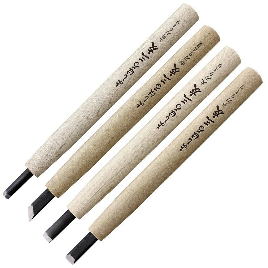 Yoshiharu Y-4 Mitomoto Couteaux à Bois Japonais, Set De 4 3 Yoshiharu Y-4 Mitomoto Couteaux à Bois Japonais, Set De 4