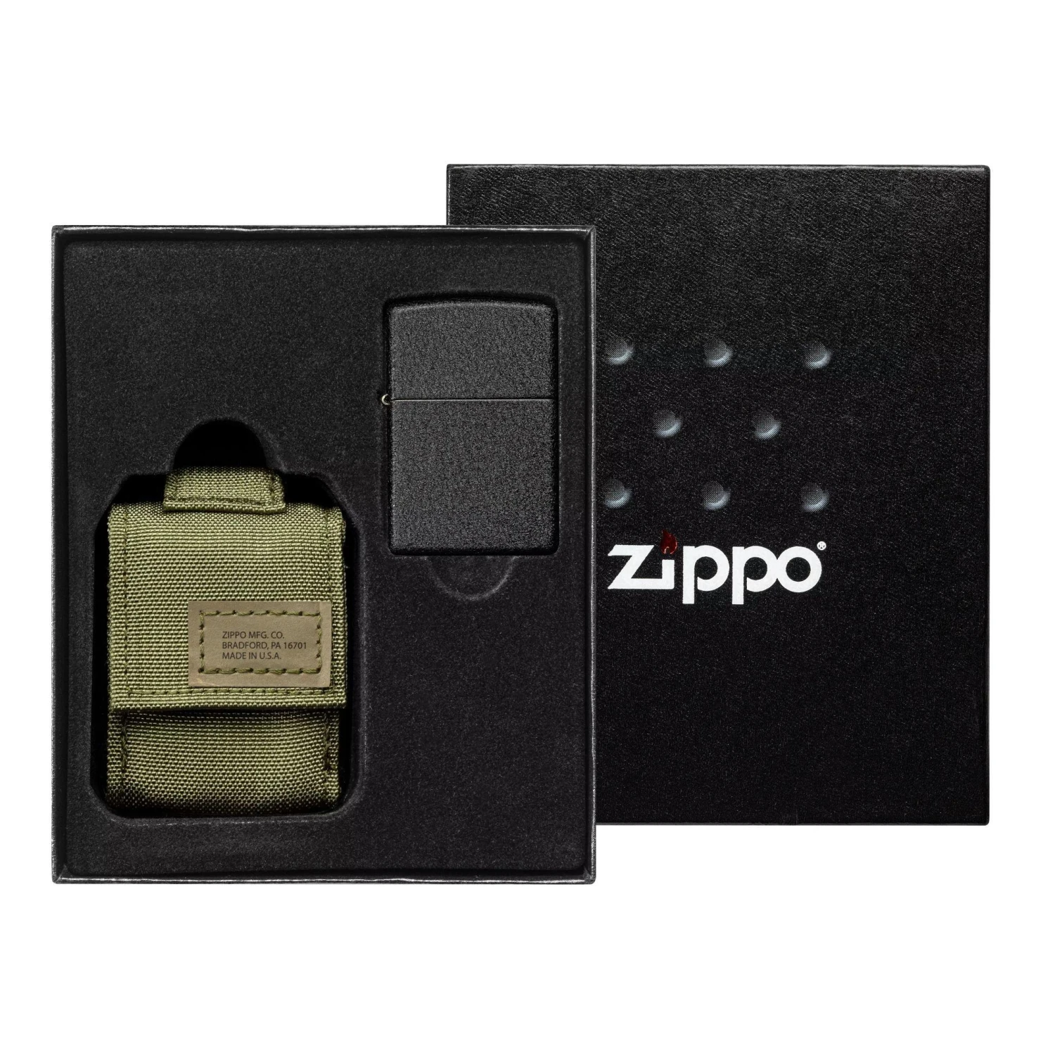 Zippo Tactical Green Pouch And Black Crackle Windproof 49400-000002, Set Cadeau Briquet 3 Zippo Tactical Green Pouch And Black Crackle Windproof 49400-000002, Set Cadeau Briquet