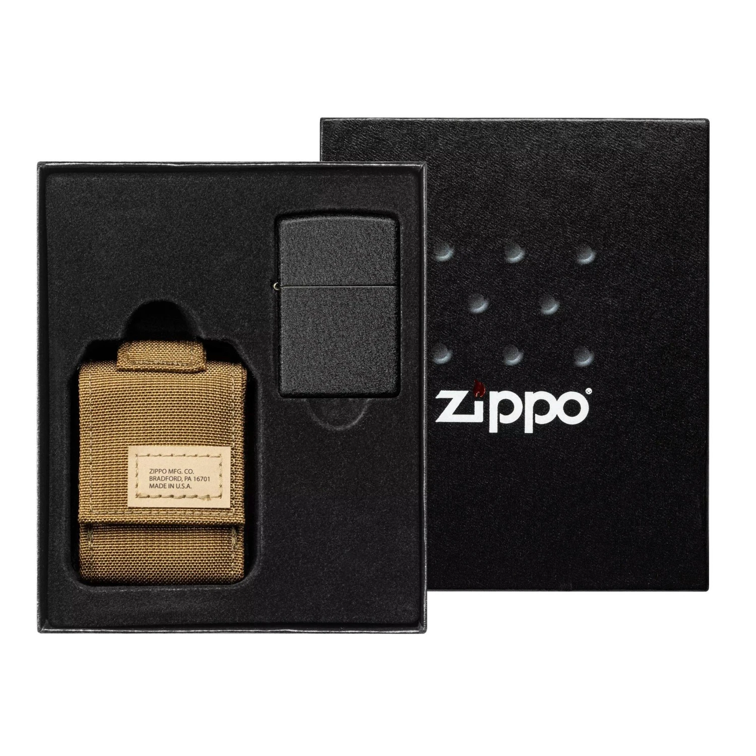 Zippo Tactical Brown Pouch And Black Crackle Windproof 49401-000002, Set Cadeau Briquet 3 Zippo Tactical Brown Pouch And Black Crackle Windproof 49401-000002, Set Cadeau Briquet