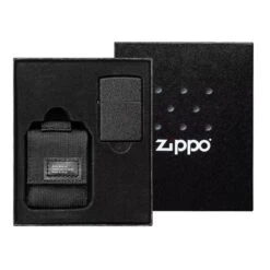 Zippo Tactical Black Pouch And Black Crackle Windproof 49402-000002, Set Cadeau Briquet
